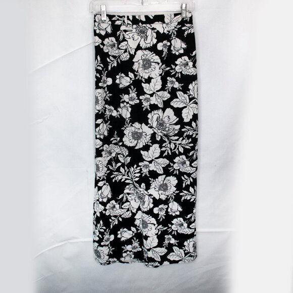 Old Navy Linen Blend Floral Maxi Skirt Womens XS Black Cream Casual Office Q03X - Picture 2 of 5